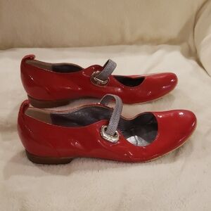 Fabi Femme Red Patent Leather Flats with Strap and Silver Colored Buckle, Size 8